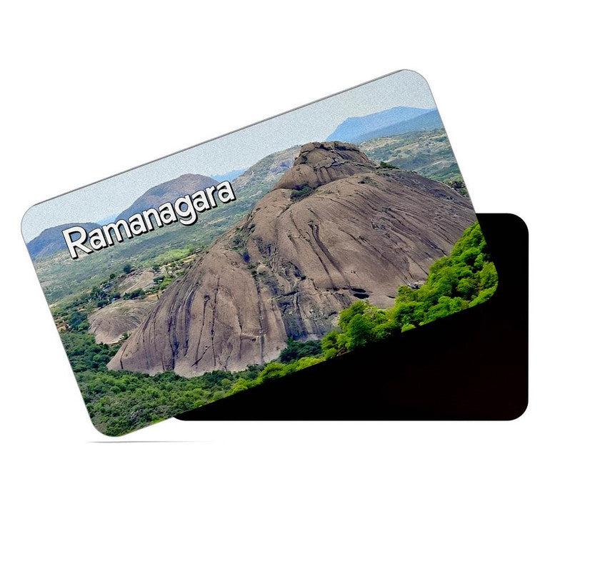 dhcrafts Rectangular Rubber Fridge Magnet / Magnetic Card Multicolor Karnataka Ramanagara Design Pack of 1 (8.6cm x 5.4cm)